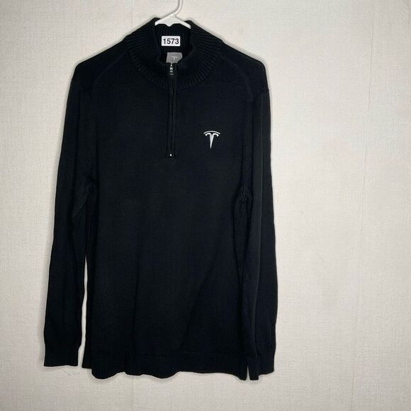 Tesla Knit Sweater Men’s Medium‎ Embroidered Logo Pullover Zip Neck - Picture 1 of 7
